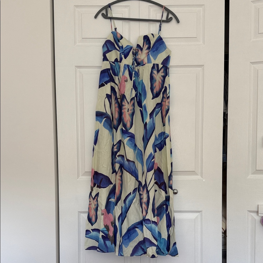FARM Rio Tropical Leaf Maxi Dress in Blue and Pink - Picture 1 of 8